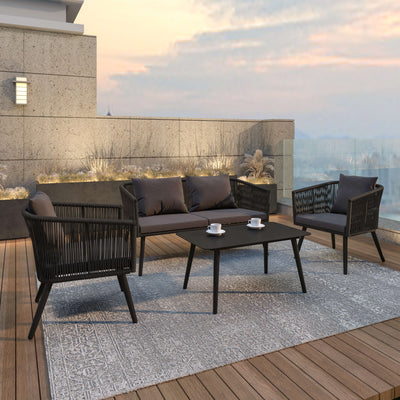Kierra All-Weather 4-Piece Woven Conversation Set with Zippered Removable Cushions & Metal Coffee Table - View 2