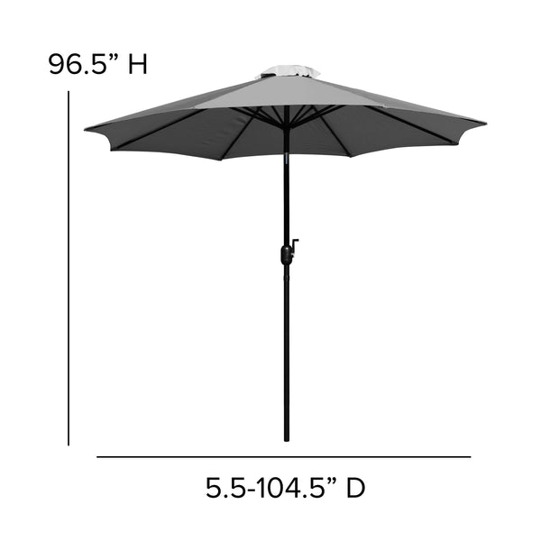 Gray |#| Faux Teak 35inch Square Patio Table, 2 Chairs & Gray 9FT Patio Umbrella with Base