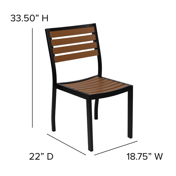 Navy |#| Faux Teak 35inch Square Patio Table, 2 Chairs & Navy 9FT Patio Umbrella with Base