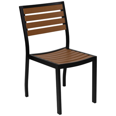 Lark Outdoor Side Chair with Faux Teak Poly Slats - View 1