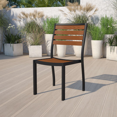 Lark Outdoor Side Chair with Faux Teak Poly Slats - View 2