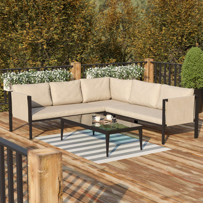 Lea Indoor/Outdoor Sectional with Cushions - Modern Steel Framed Chair with Dual Storage Pockets