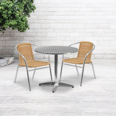 Lila 31.5'' Round Aluminum Indoor-Outdoor Table Set with 2 Rattan Chairs