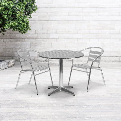 Lila 31.5'' Round Aluminum Indoor-Outdoor Table Set with 2 Slat Back Chairs