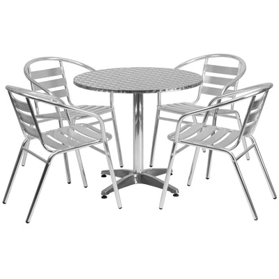 Lila 31.5'' Round Aluminum Indoor-Outdoor Table Set with 4 Slat Back Chairs - View 1