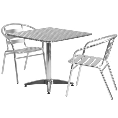 Lila 31.5'' Square Aluminum Indoor-Outdoor Table Set with 2 Slat Back Chairs - View 1