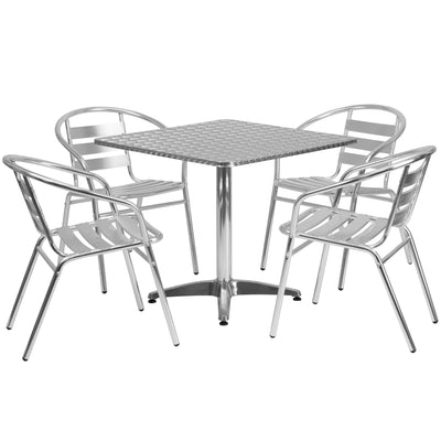 Lila 31.5'' Square Aluminum Indoor-Outdoor Table Set with 4 Slat Back Chairs