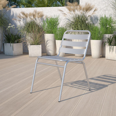 Lila Aluminum Commercial Indoor-Outdoor Armless Restaurant Stack Chair with Triple Slat Back