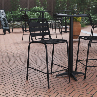 Lila Commercial Metal Indoor-Outdoor Restaurant Bar Height Stool with Metal Triple Slat Back