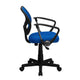 Blue |#| Low Back Blue Mesh Swivel Task Office Chair with Curved Square Back and Arms