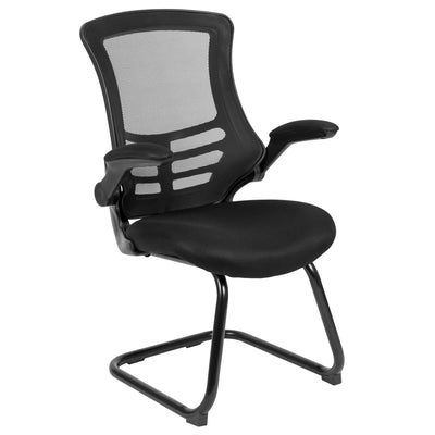 Mesh Sled Base Side Reception Chair with Flip-Up Arms - View 1