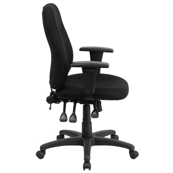 Mid-Back Black Fabric Multifunction Swivel Ergonomic Chair with Back Adjustment