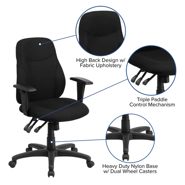 Mid-Back Black Fabric Multifunction Swivel Ergonomic Chair with Back Adjustment