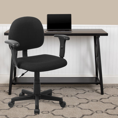 Mid-Back Fabric Swivel Task Office Chair with Adjustable Arms - View 2