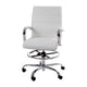 White |#| Mid-Back White LeatherSoft Drafting Chair - Adjustable Foot Ring and Chrome Base