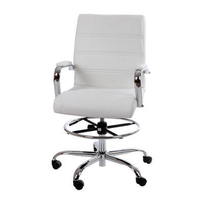Mid-Back LeatherSoft Drafting Chair with Adjustable Foot Ring and Chrome Base - View 1