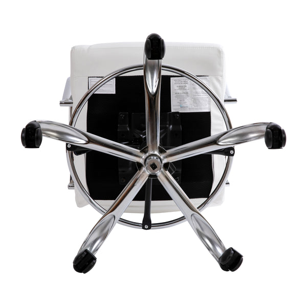 White |#| Mid-Back White LeatherSoft Drafting Chair - Adjustable Foot Ring and Chrome Base