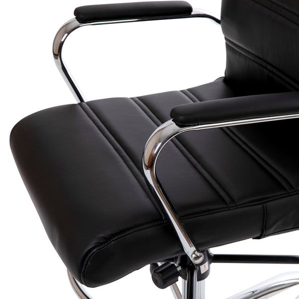 Black |#| Mid-Back Black LeatherSoft Drafting Chair - Adjustable Foot Ring and Chrome Base