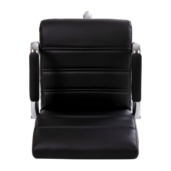 Black |#| Mid-Back Black LeatherSoft Drafting Chair - Adjustable Foot Ring and Chrome Base