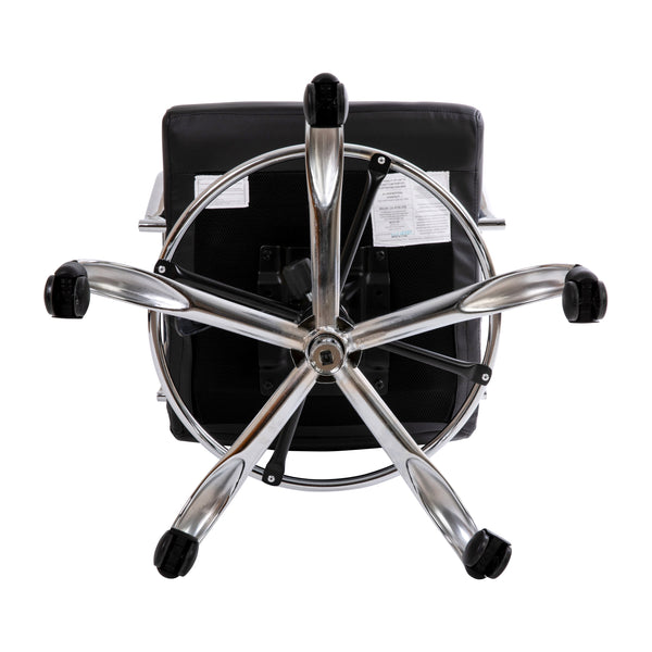 Black |#| Mid-Back Black LeatherSoft Drafting Chair - Adjustable Foot Ring and Chrome Base