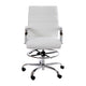White |#| Mid-Back White LeatherSoft Drafting Chair - Adjustable Foot Ring and Chrome Base