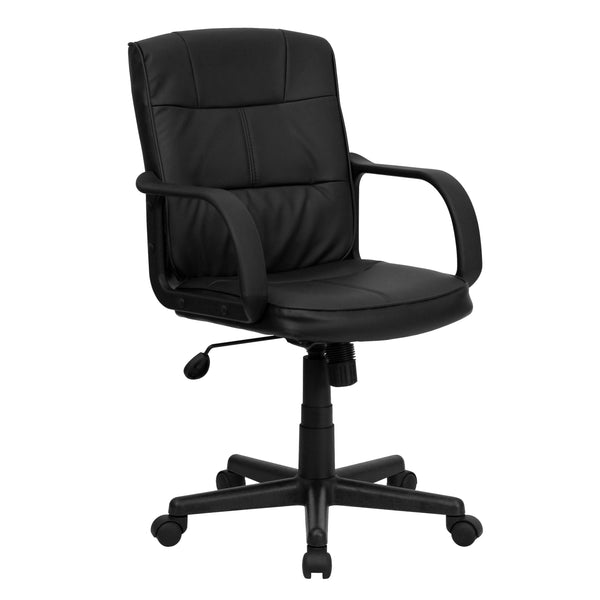 Mid-Back Black LeatherSoft Swivel Task Office Chair with Arms - Home Office