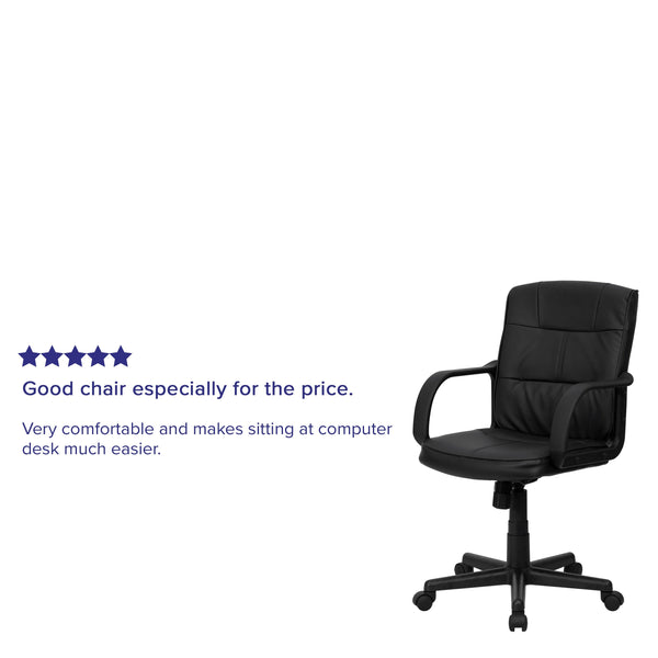 Mid-Back Black LeatherSoft Swivel Task Office Chair with Arms - Home Office