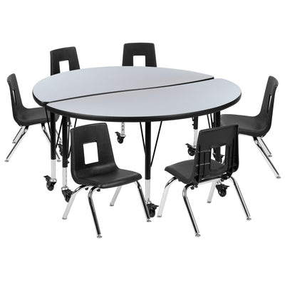 Mobile 47.5" Circle Wave Flexible Laminate Activity Table Set with 14" Student Stack Chairs - View 1