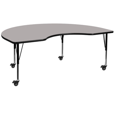 Mobile 48''W x 96''L Kidney HP Laminate Activity Table - Height Adjustable Short Legs