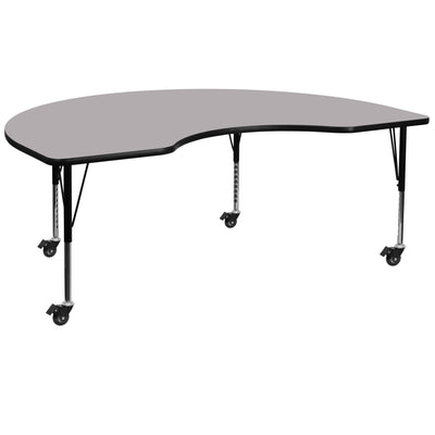 Mobile 48''W x 96''L Kidney Thermal Laminate Activity Table - Height Adjustable Short Legs - View 1