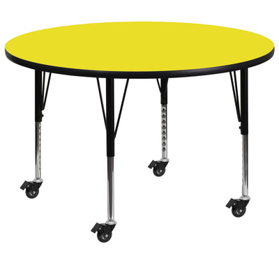 Mobile 48'' Round HP Laminate Activity Table - Height Adjustable Short Legs