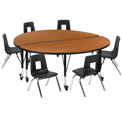 Mobile 60" Circle Wave Flexible Laminate Activity Table Set with 14" Student Stack Chairs - View 1