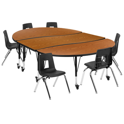 Mobile 86" Oval Wave Flexible Laminate Activity Table Set with 14" Student Stack Chairs - View 1