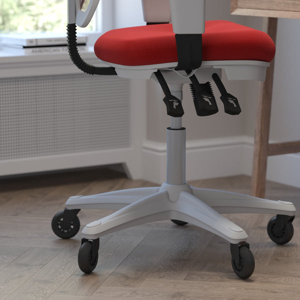 Red Mesh/White Frame |#| Mid-Back Ergonomic Multifunction Mesh Chair with Polyurethane Wheels-Red