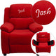 Red Microfiber |#| Personalized Deluxe Padded Red Microfiber Kids Recliner with Storage Arms