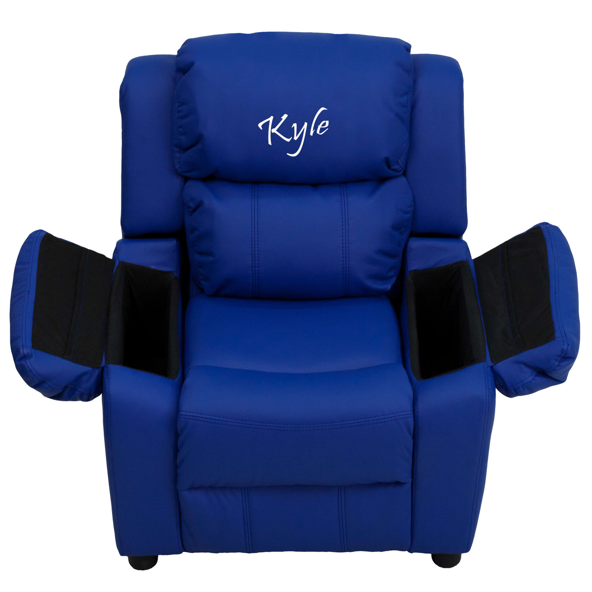 Blue Vinyl |#| Personalized Deluxe Padded Blue Vinyl Kids Recliner with Storage Arms