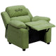 Avocado Microfiber |#| Personalized Deluxe Padded Avocado Microfiber Kids Recliner with Storage Arms