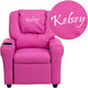 Hot Pink Vinyl |#| Personalized Hot Pink Vinyl Kids Recliner with Cup Holder and Headrest