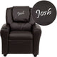 Brown LeatherSoft |#| Personalized Brown LeatherSoft Kids Recliner with Cup Holder and Headrest