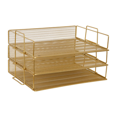 Ryder 3 Tier Desk Letter Tray Organizer, Stackable Steel Mesh Inbox Tray for Files, Papers, or Letters