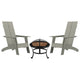 Gray |#| Set of 2 Gray Dual Slat Poly Resin Adirondack Chairs-22inch Round Fire Pit