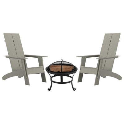 Sawyer Set of 2 Modern All-Weather 2-Slat Poly Resin Adirondack Chairs with 22