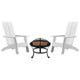 White |#| Set of 2 White Dual Slat Poly Resin Adirondack Chairs-22inch Round Fire Pit