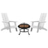 Sawyer Set of 2 Modern All-Weather 2-Slat Poly Resin Adirondack Chairs with 22" Round Wood Burning Fire Pit
