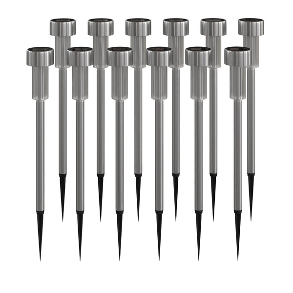 All-Weather Solar Powered Stainless Steel LED Landscaping Lights - Set of 12