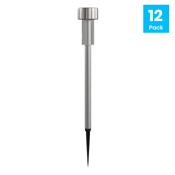 All-Weather Solar Powered Stainless Steel LED Landscaping Lights - Set of 12