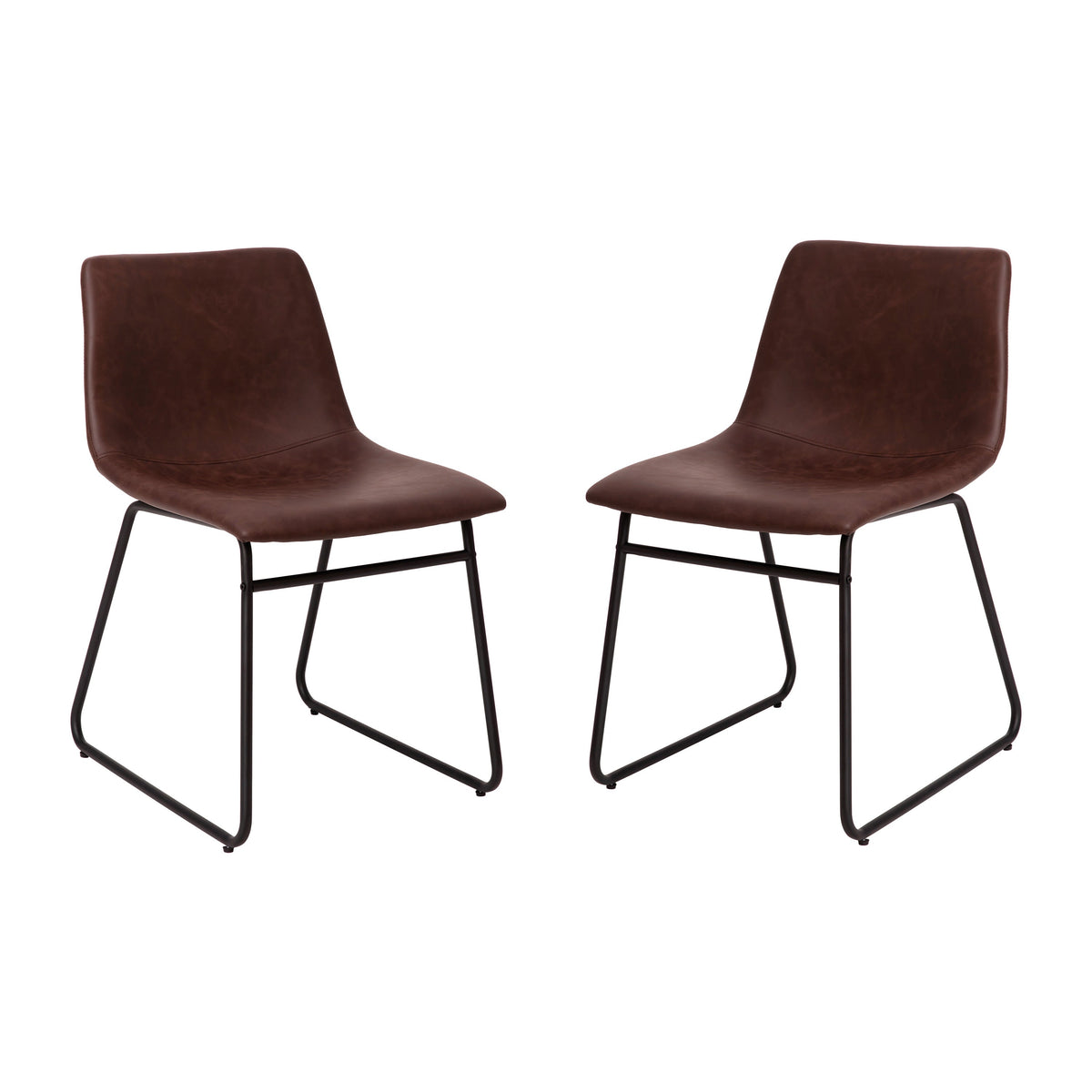 Dark Brown LeatherSoft/Black Frame |#| 18 Inch Indoor Dining Table Chairs, Dark Brown LeatherSoft/Black Frame-Set of 2