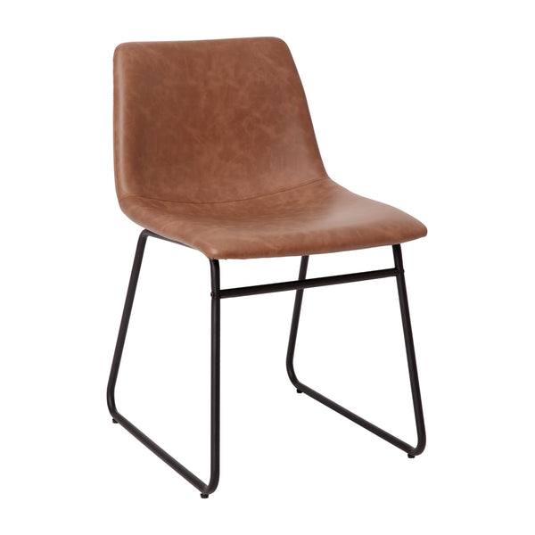 Light Brown LeatherSoft/Black Frame |#| 18 Inch Indoor Dining Table Chairs, Light Brown LeatherSoft/Black Frame-Set of 2