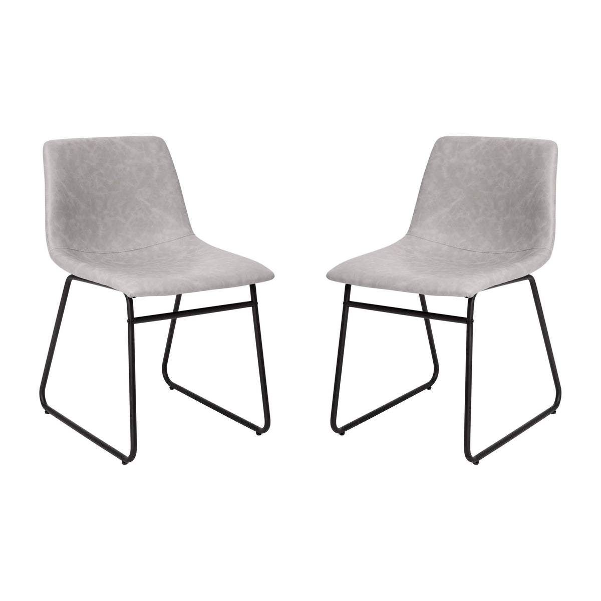 Light Gray LeatherSoft/Black Frame |#| 18 Inch Indoor Dining Table Chairs, Light Gray LeatherSoft/Black Frame-Set of 2