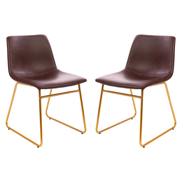 Dark Brown LeatherSoft/Gold Frame |#| 18 Inch Indoor Dining Table Chairs, Dark Brown LeatherSoft/Gold Frame-Set of 2